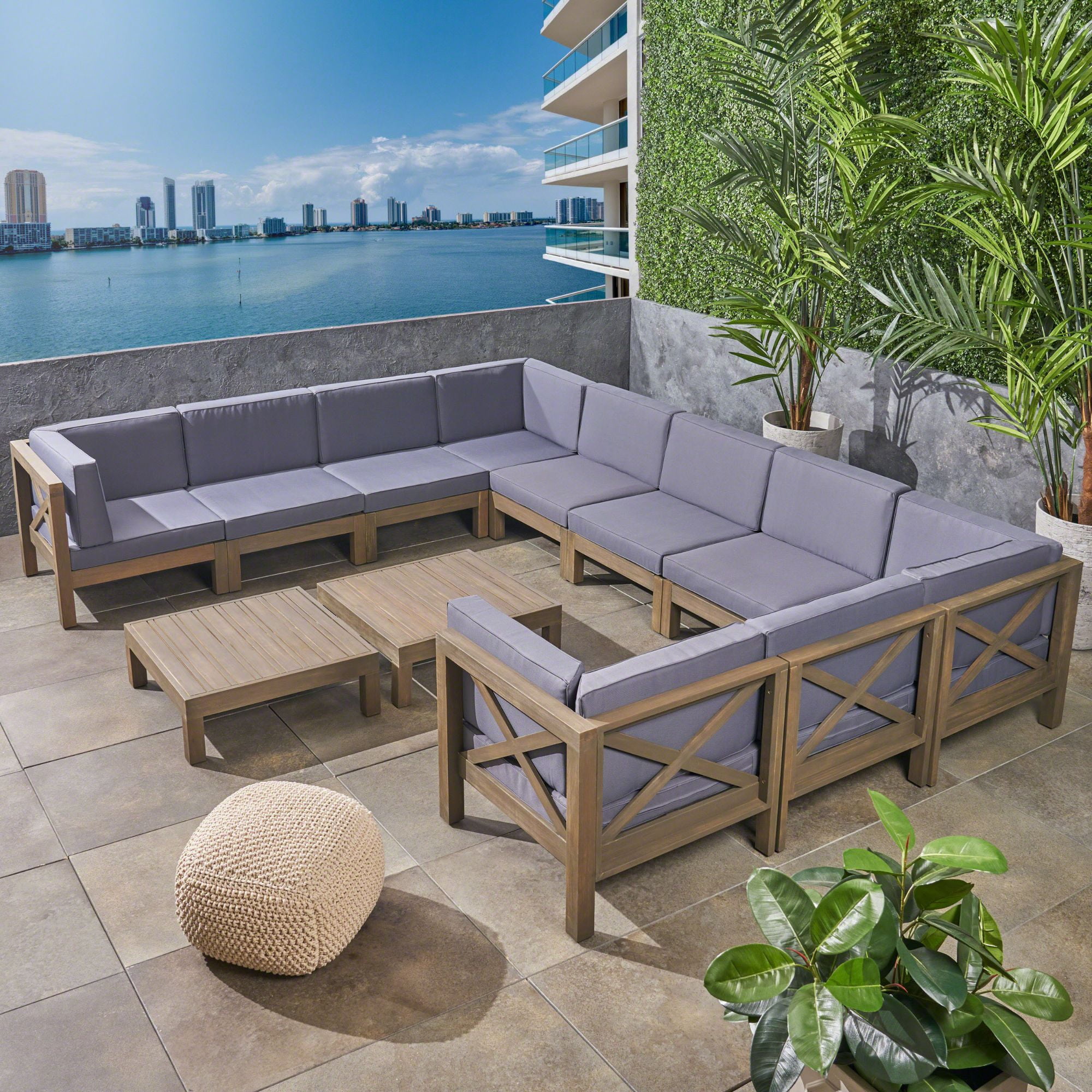 12-Piece Gray Contemporary Outdoor Furniture Patio Sectional Sofa Set - Dark Gray Cushions