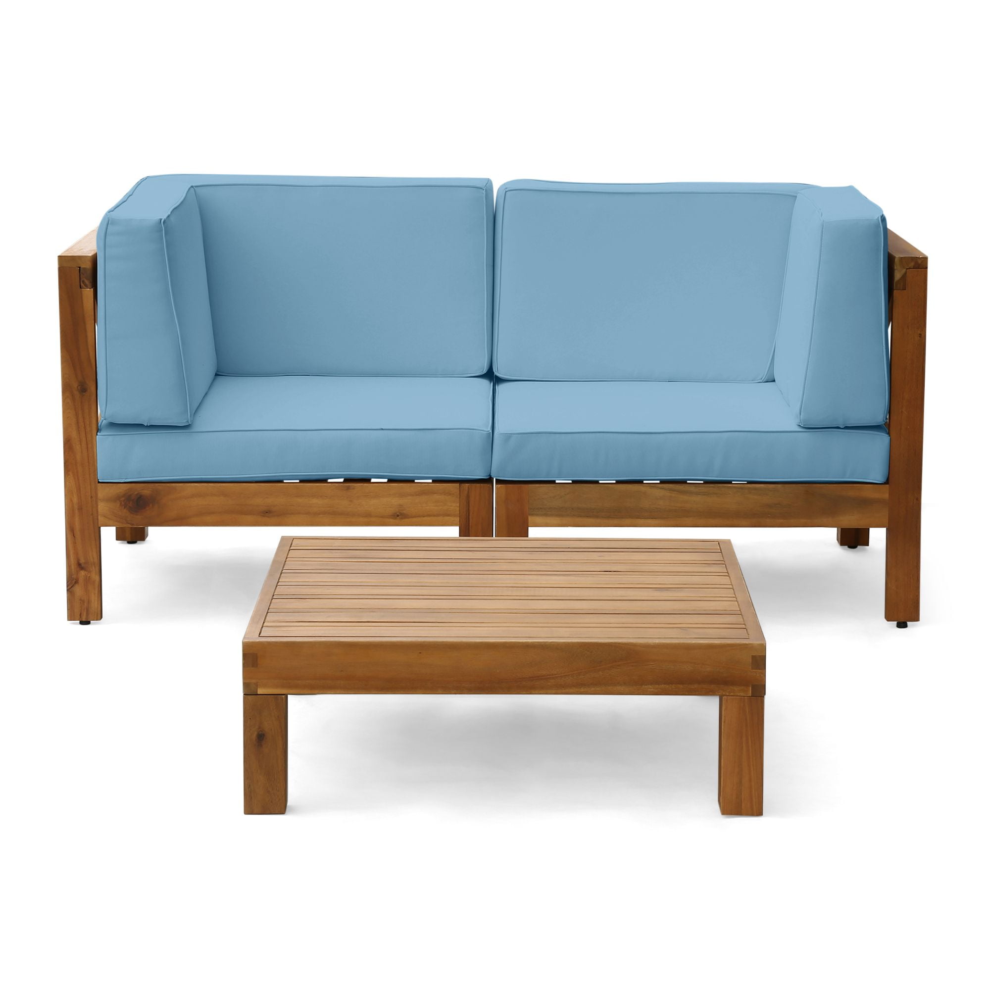 Contemporary Home Living 3-Piece Teak Brown Contemporary Outdoor Furniture Patio Conversation Set -