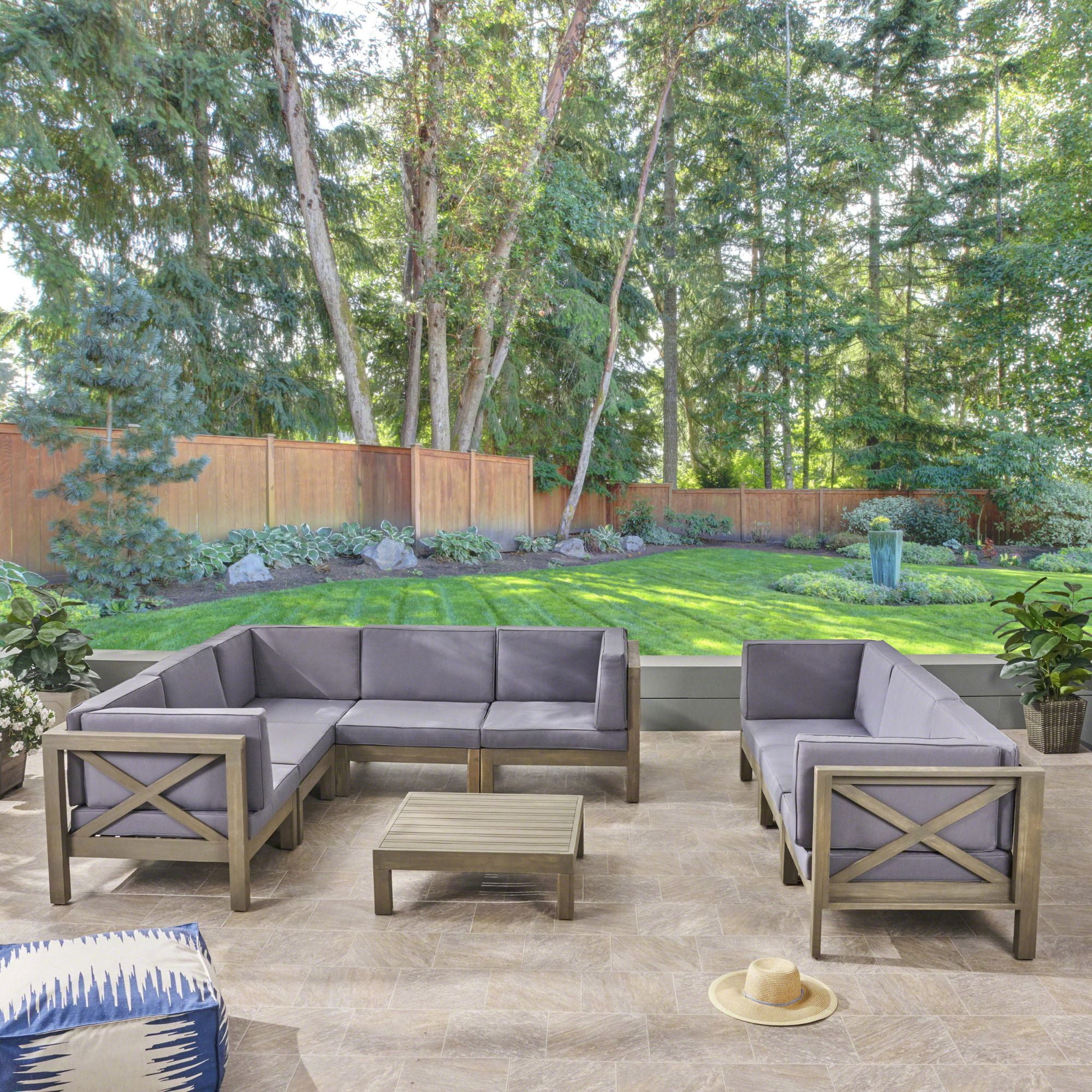 Contemporary Home Living 9-Piece Gray Contemporary Outdoor Furniture Patio Sectional Sofa Set - Gray