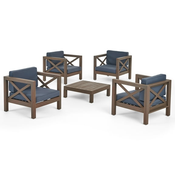 Noble House Brava Outdoor 4 Seater Club Chair & Coffee Table Set Gray