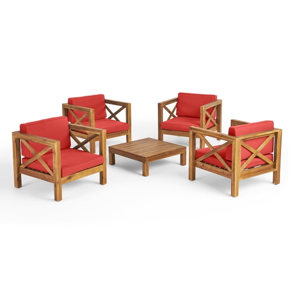 Noble House Brava Outdoor 4 Seater Club Chair & Coffee Table Set Teak