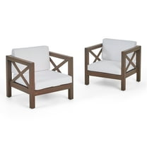 Noble House Brava Outdoor Acacia Wood Club Chair in Gray and White (Set of 2)
