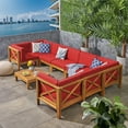 thumbnail image 1 of Noble House Brava Wood 8 Seater U-Shaped Sectional Sofa Set in Teak/Red, 1 of 10