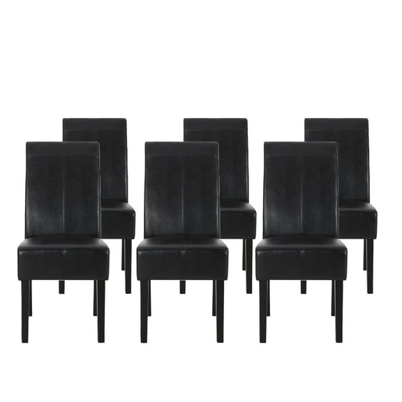 Noble House Braydon Contemporary Faux Leather Dining Chairs, Set of 6, Midnight Black