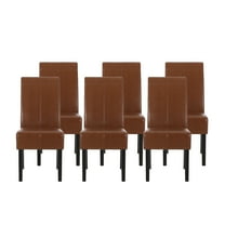Noble House Braydon Faux Leather Dining Chairs, Set of 6, Cognac Brown,Espresso