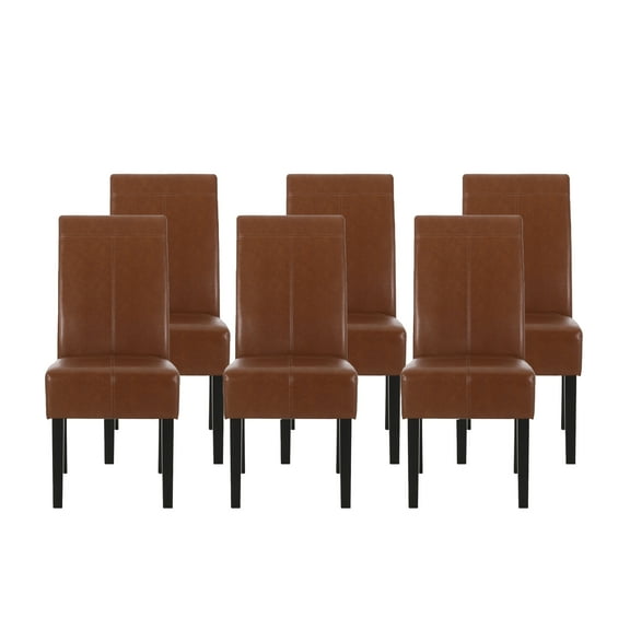 Noble House Braydon Faux Leather Dining Chairs, Set of 6, Cognac Brown,Espresso