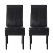 Noble House Braydon Faux Leather Upholstered T-Stitch Dining Chairs, Set of 2, Midnight Black and Espresso