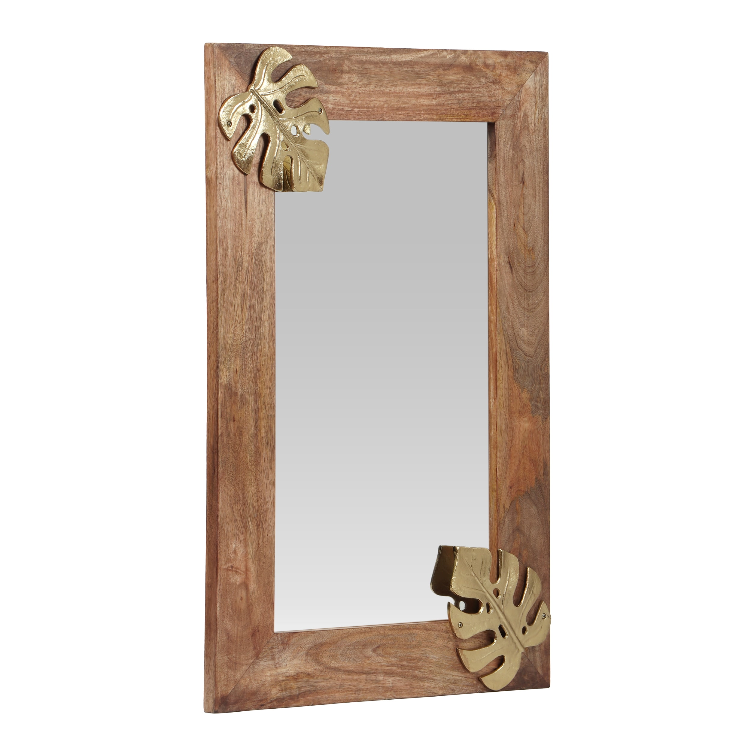 Handcrafted Medium Natural Mango Wood and Gold Decorative Mirror