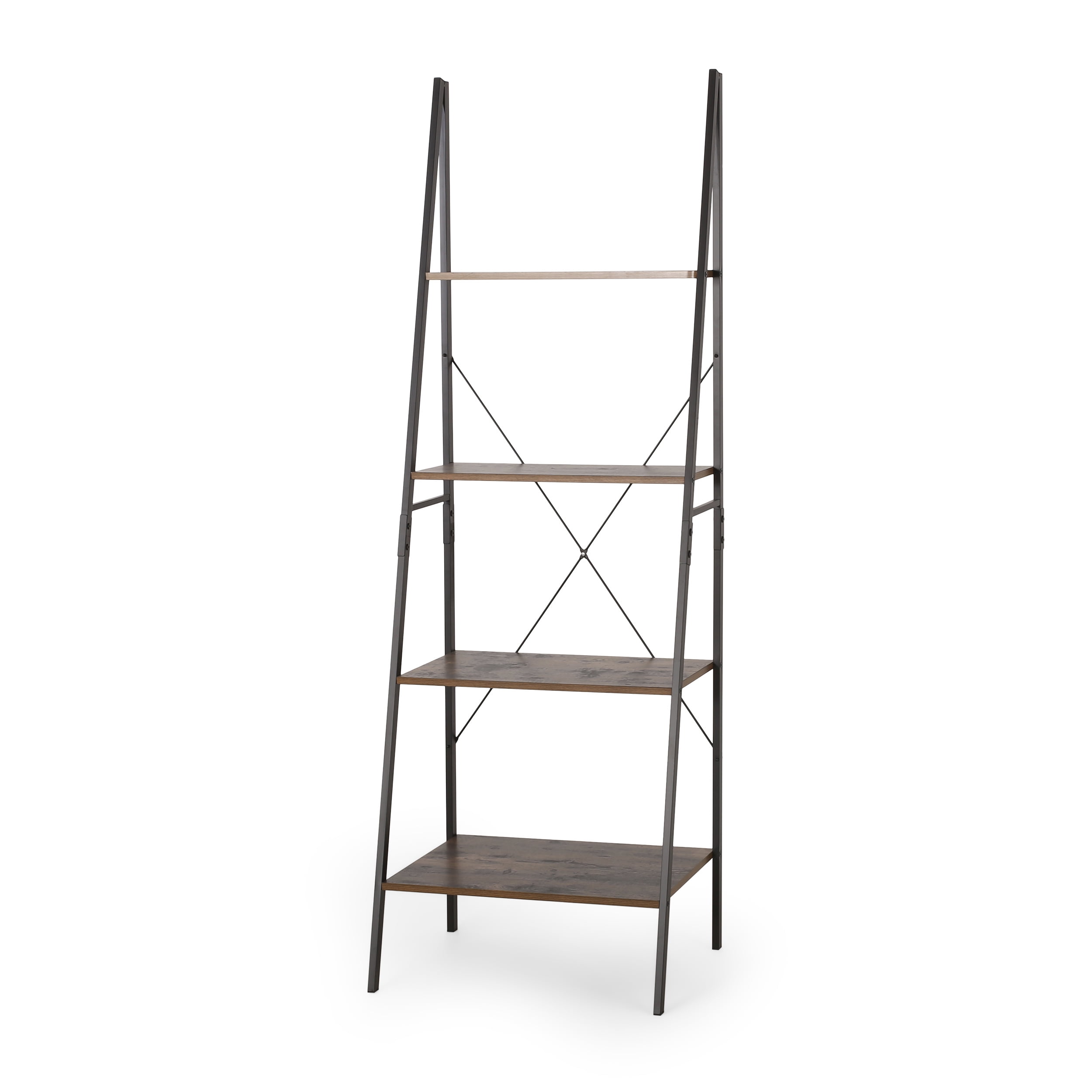 Noble House Bremen Iron 4 Shelf Etagere Ladder Bookcase Rustic