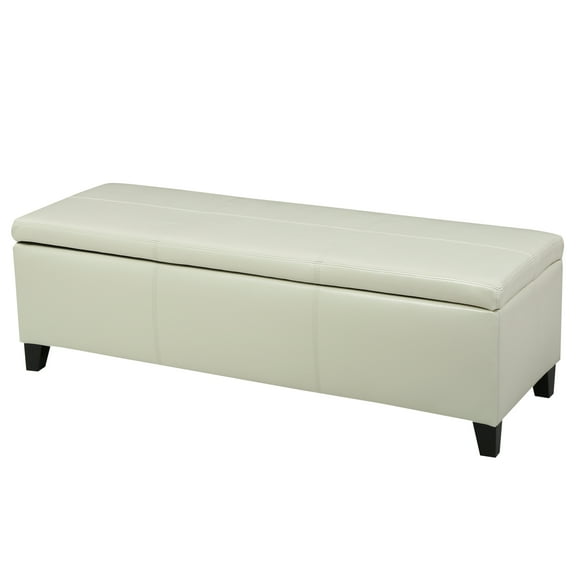 Noble House Brendan Rectangular Faux Leather Storage Ottoman, Ivory