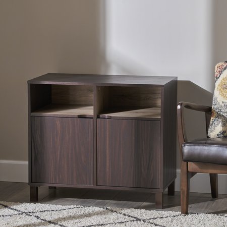 Noble House Bria 2-Shelf Faux Wood Cabinet with Interior, Walnut, Sanremo Oak, Brown