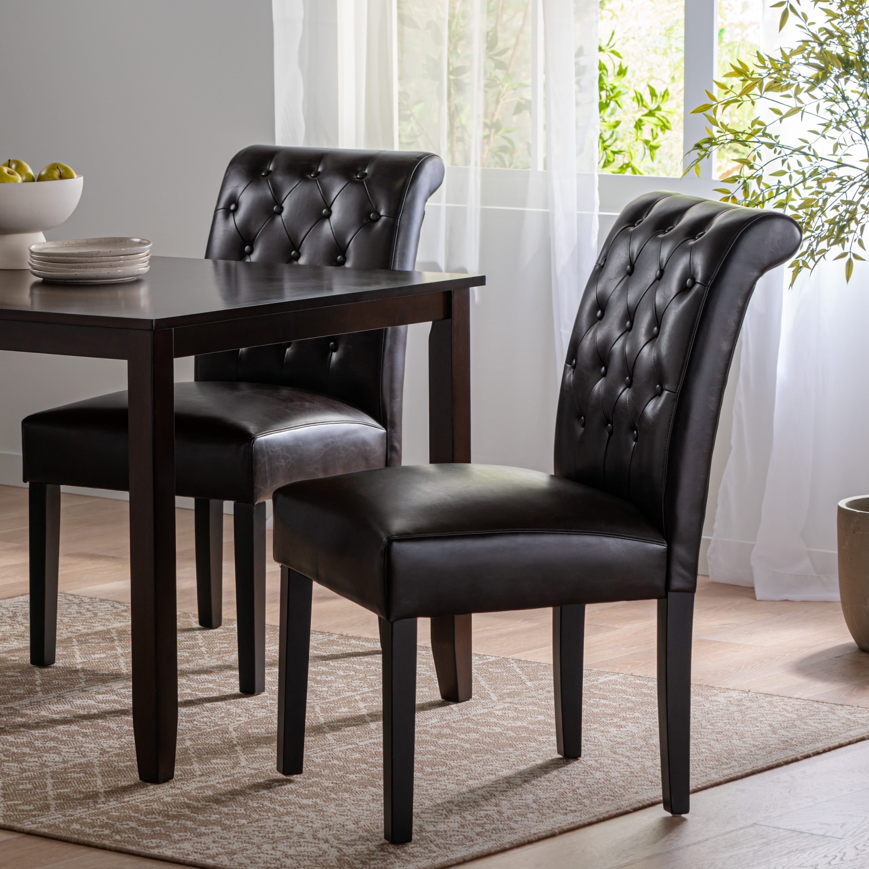 Noble House British Contemporary Leather Tufted Dining Chairs Set of 2 Brown