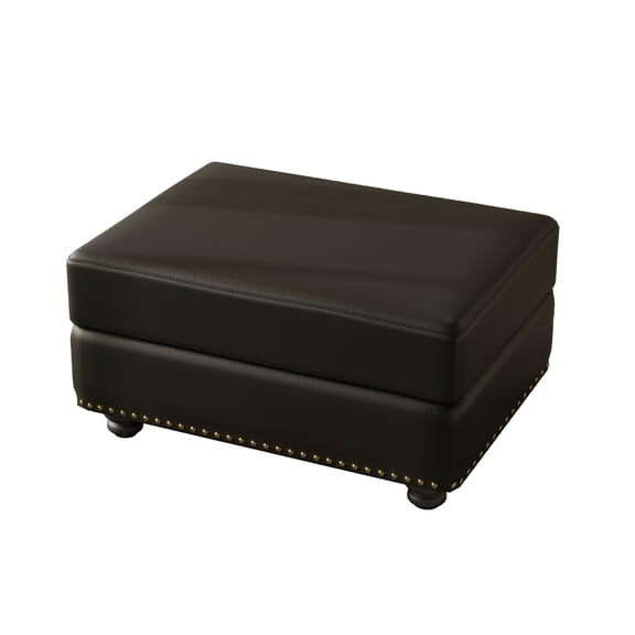Noble House Brixo 31.5" Faux Leather Ottoman, Modular Sectional Extension Footstool and Coffee Table, Black