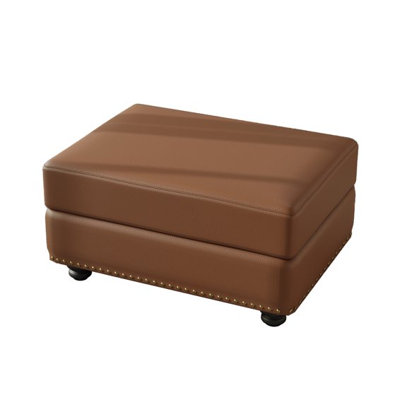 Noble House Brixo 31.5" Faux Leather Ottoman, Modular Sectional Extension Footstool and Coffee Table, Brown