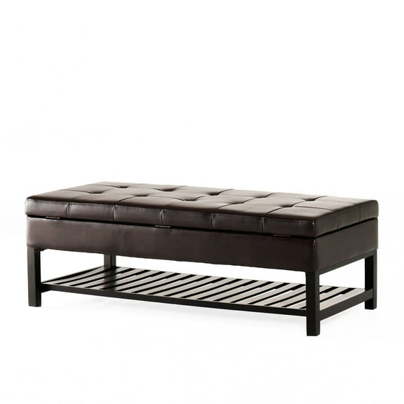 Noble House Brooke Espresso Bonded Leather Storage Ottoman