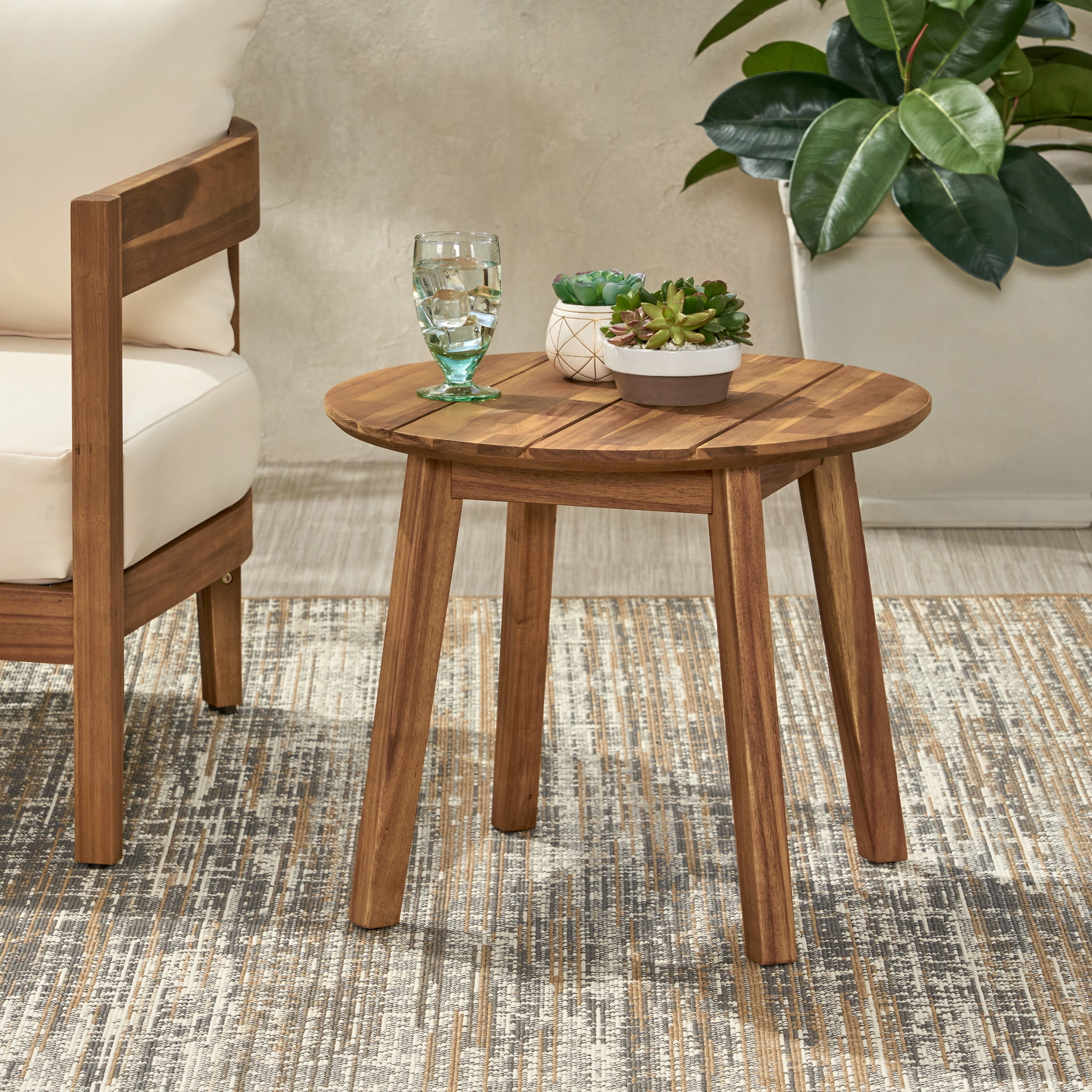 Noble House Brooklyn Outdoor Acacia Wood Side Table in Teak/Brown