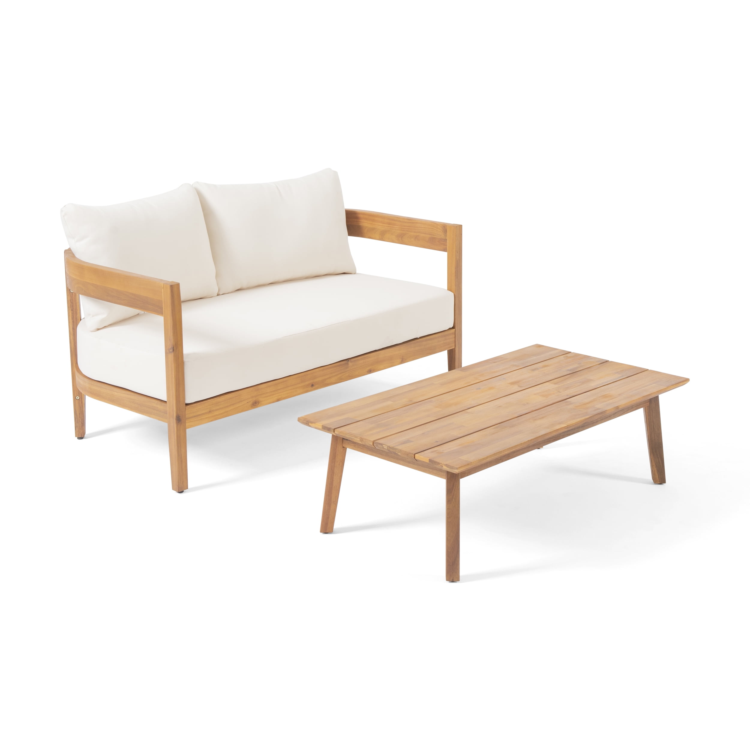 Noble House Brooklyn Outdoor Loveseat Set with Coffee Table Teak and Beige Sansujyuku sansujyuku.com