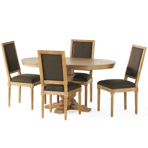 Noble House Brownell Upholstered Wood 5-Piece Expandable Oval Dining Set, Brown and Natural