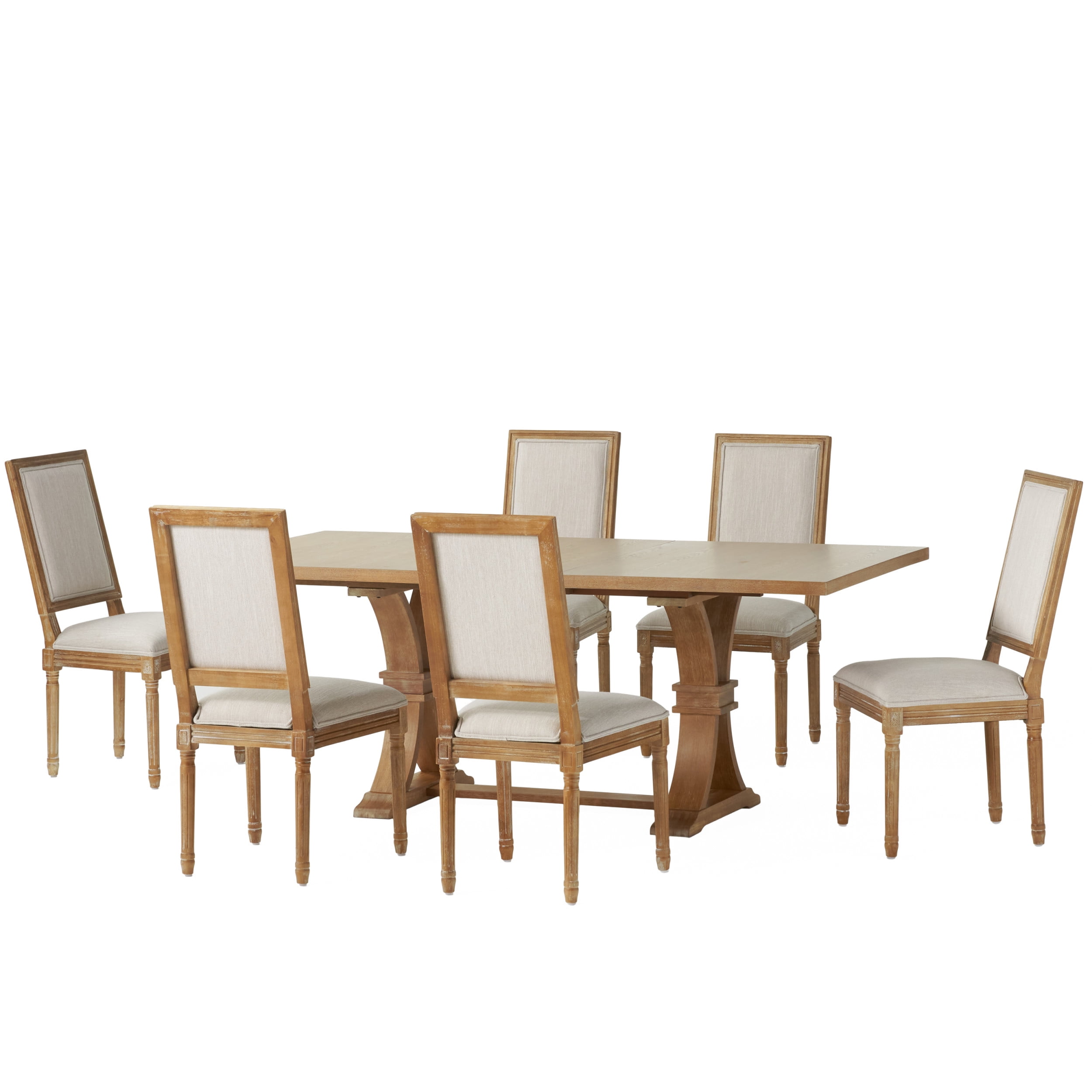 Noble House Brownell Wood 7-Piece Expandable Dining Set, Beige and Natural