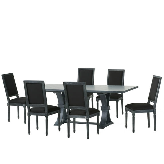 Noble House Brownell Wood 7-Piece Expandable Dining Set, Black and Gray