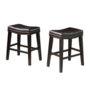 Noble House Brunet Upholstered Saddle Counter Stool with Nailhead Trim, Set of 2, Brown