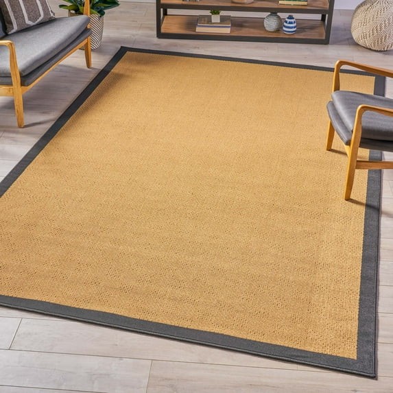 Noble House Brycen Indoor Border 8 x 11 Area Rug, Beige, Black