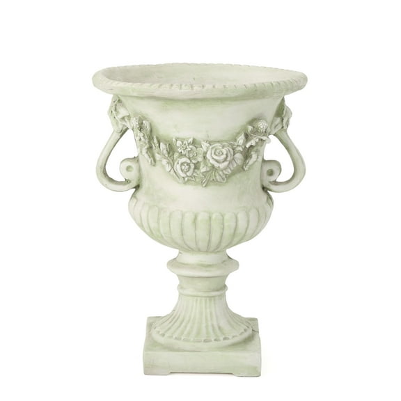 Noble House Buena Outdoor Cast Stone Garden Urn Planter in White Moss