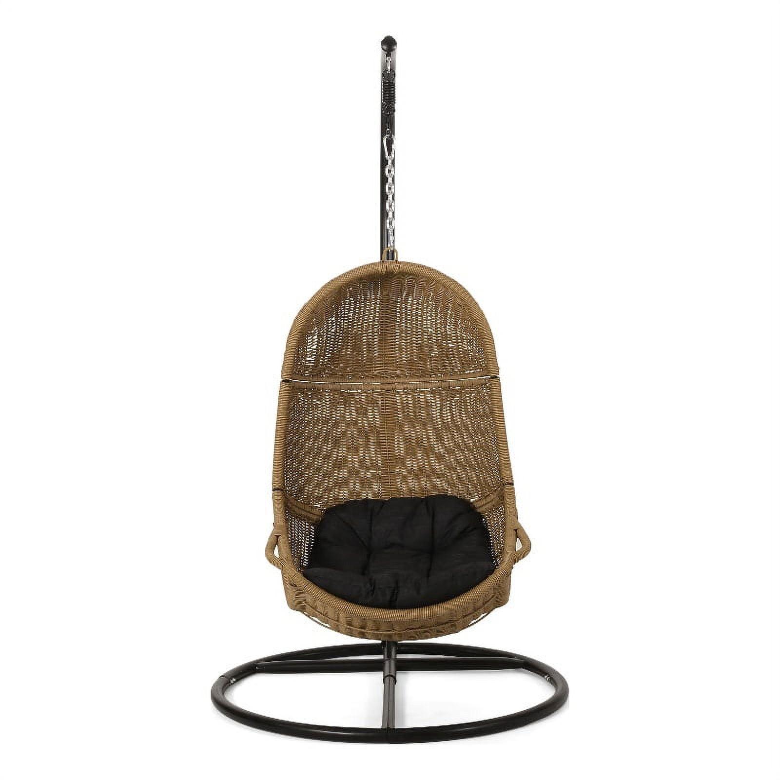 Noble House Bullard Wicker Rattan Hanging Chair with Cushion and Stand