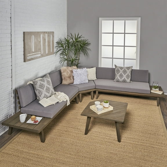Noble House Burton Indoor Minimalist 4 Piece Sectional Sofa Set, Grey
