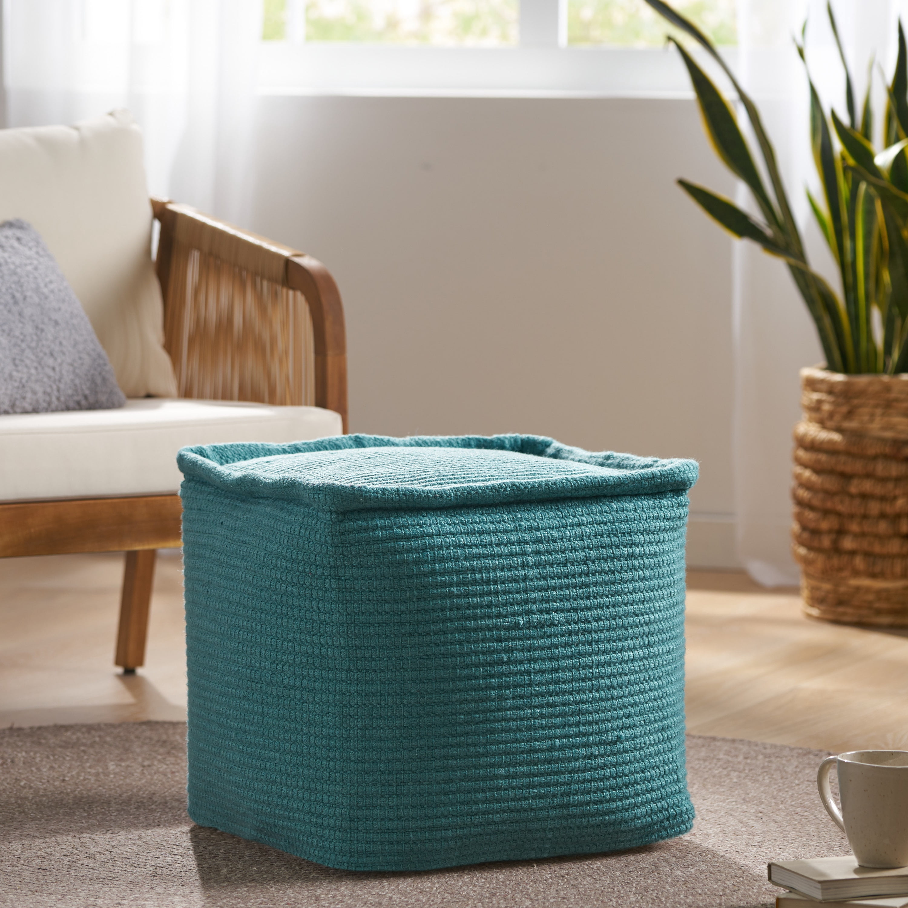 Noble House Ezra Boho Yarn Pouf, Teal