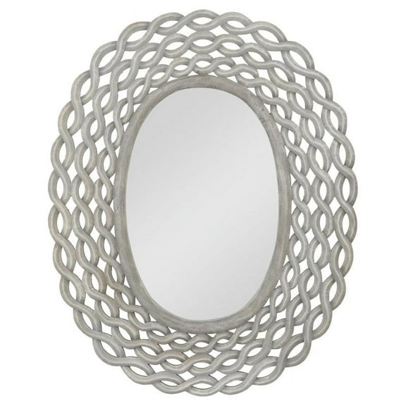 Noble House Calabrese Modern Braided Weave Mirror in Distressed Gray