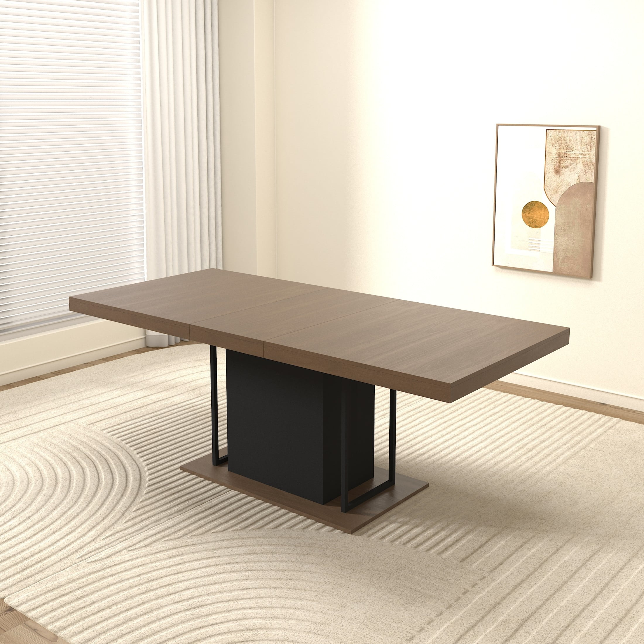 Noble House Caldren 78.74" Extendable Dining Table, Wooden Rectangle Dual Pedestal Dining Table for 6-10, Black Brown