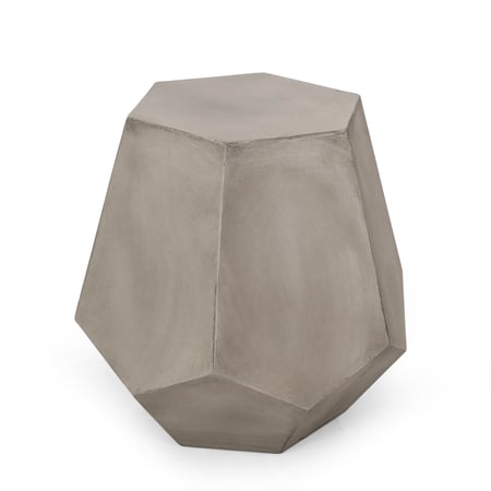 Noble House Calgary Outdoor Geometric Concrete Stone Side Table in Light Gray