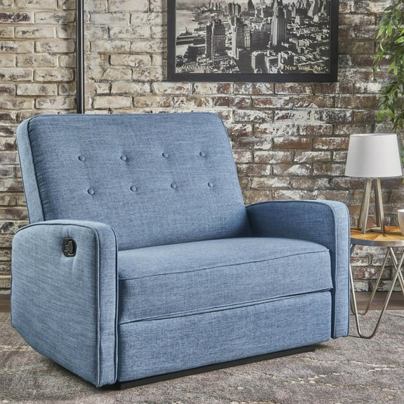 Noble House Callico Recliner Fabric Loveseat, Blue