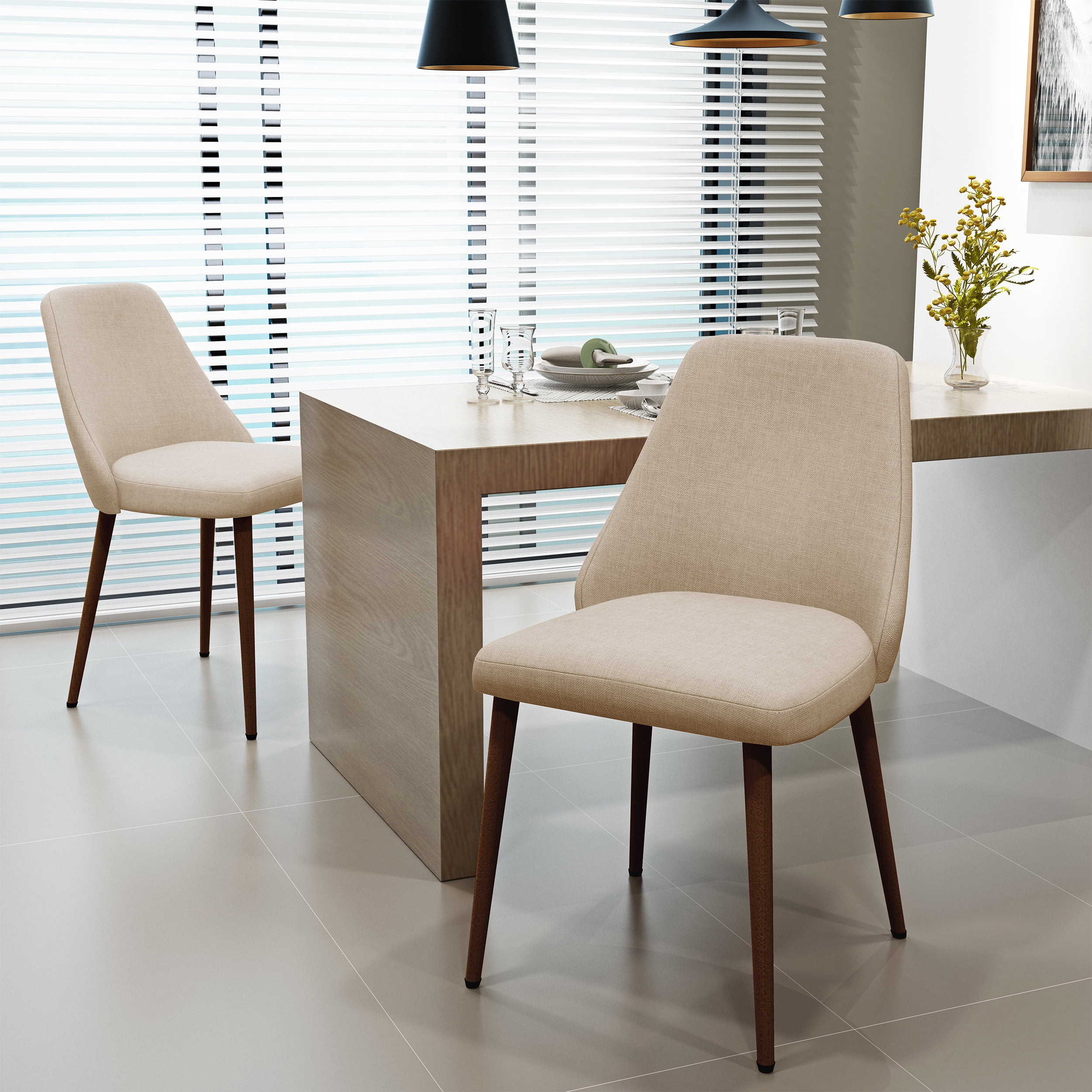 Noble House Calliope Indoor Mid Century Fabric Dining Chairs, Set of 2, Wheat