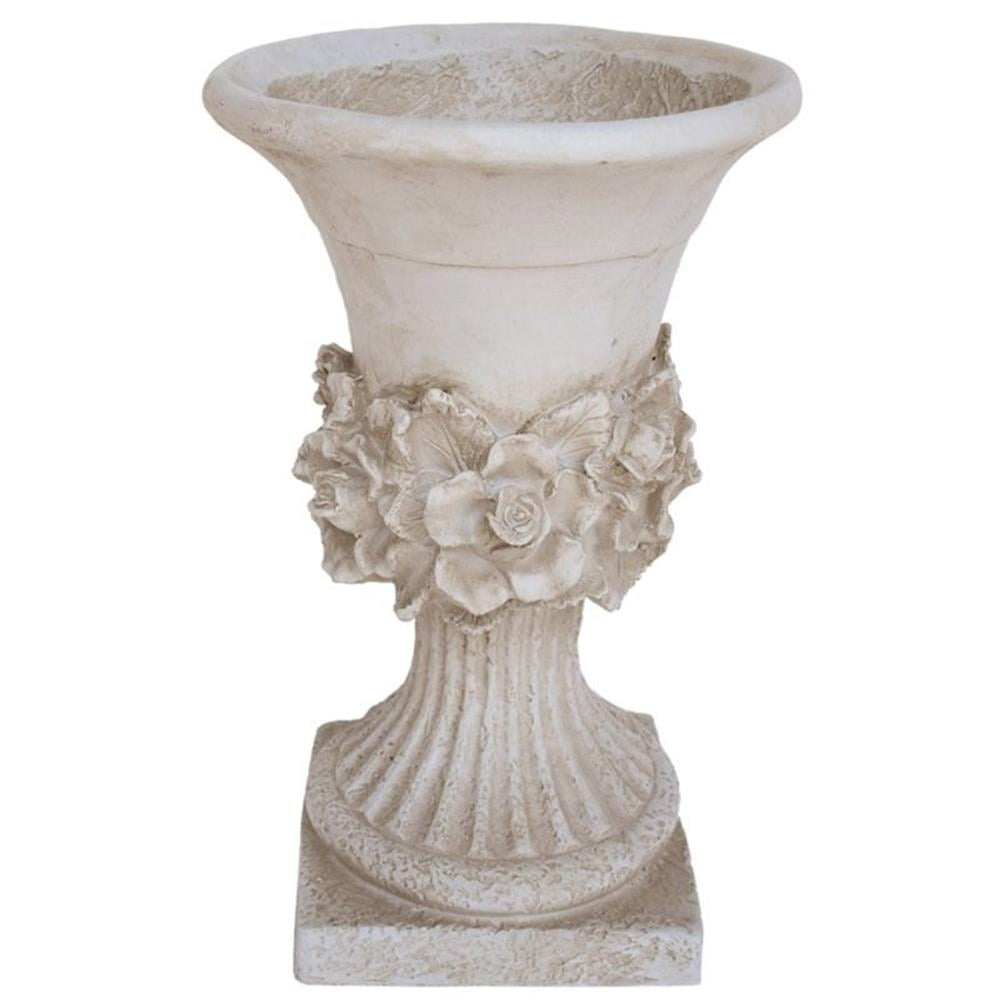 Capri Chalice Outdoor Roman Botanical Light weight Concrete Garden Urn Planter, Antique White