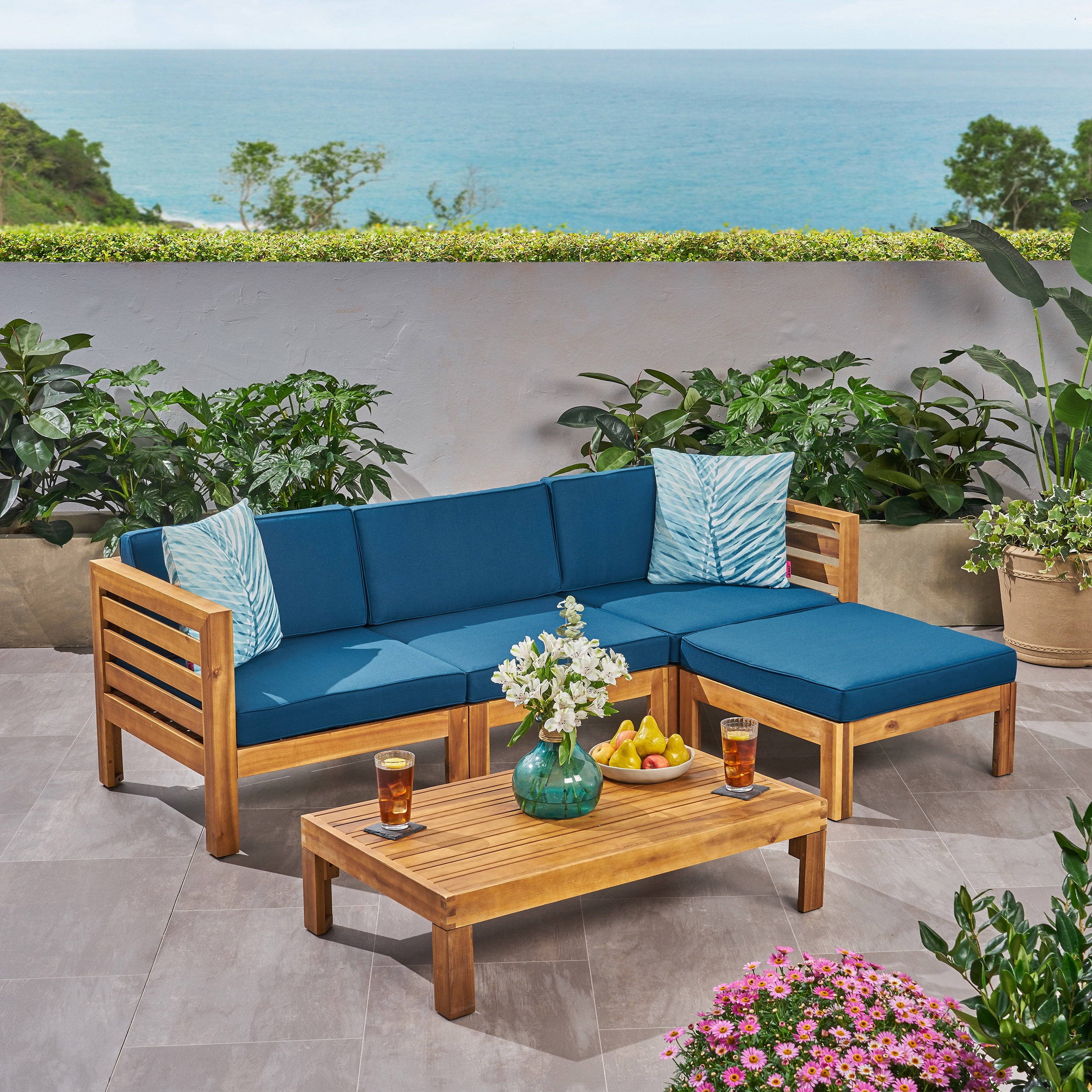Noble House Cambridge Outdoor 5-Pc Acacia Wood Sofa Set Teak and