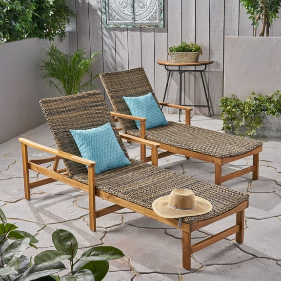 Noble House Camdyn Multiple Positions Acacia wood Outdoor Chaise Lounge - Set of 2 - Brown