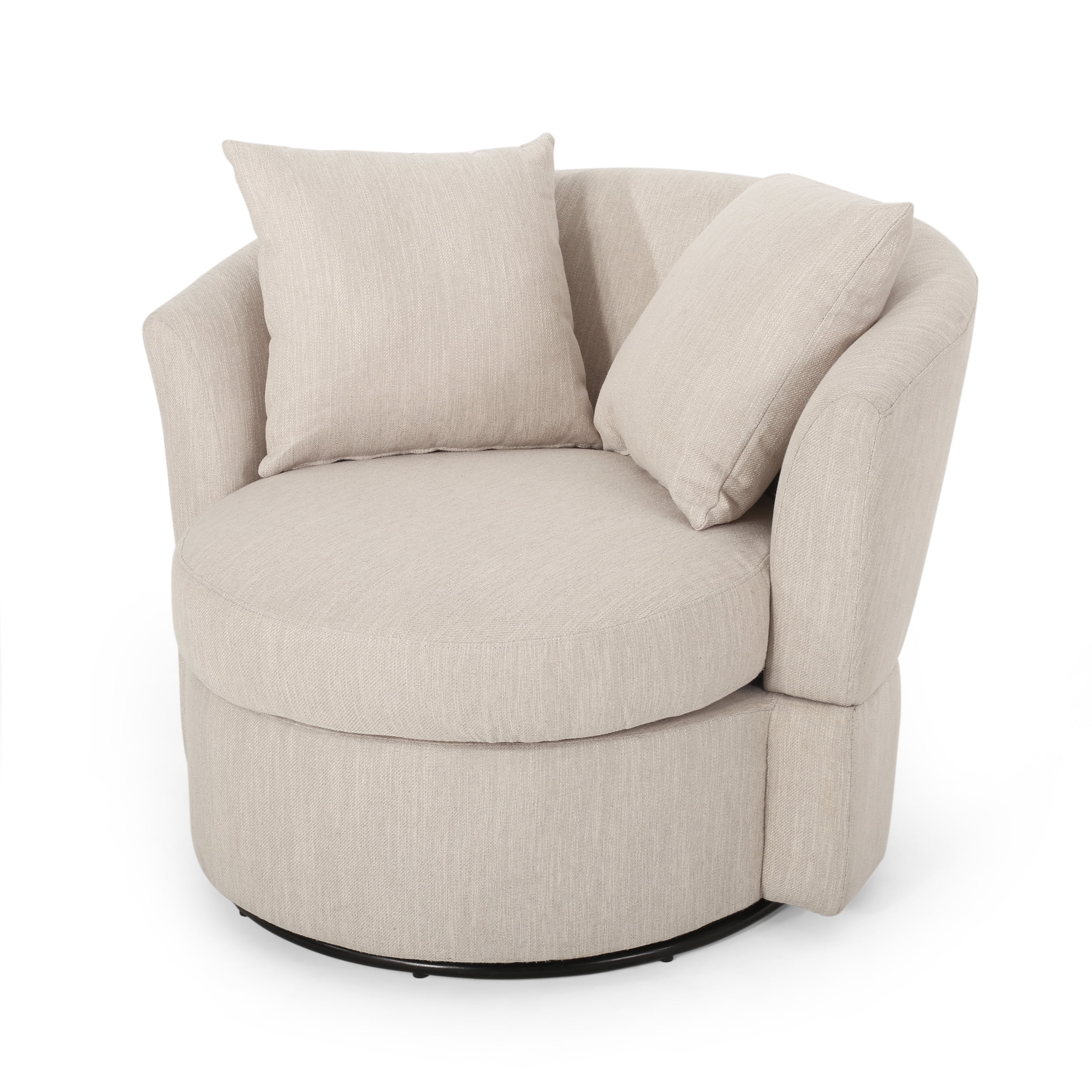 Beige Swivel Barrel Club Chair with Metal Base