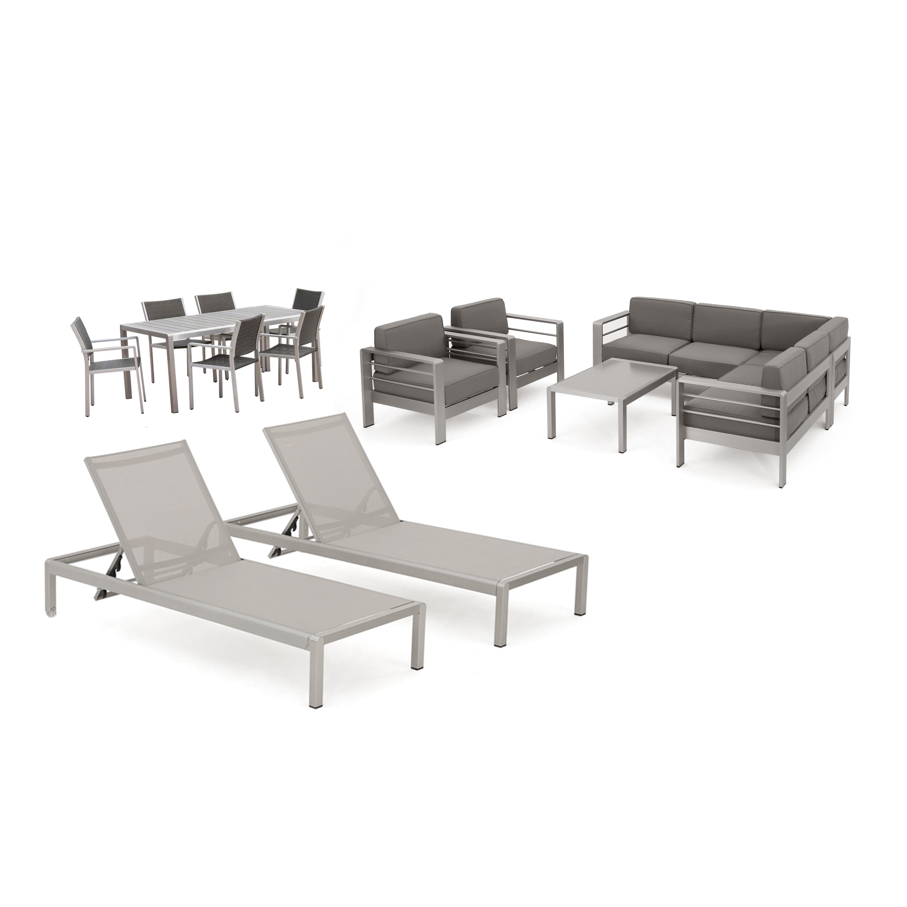 Noble House Cape Coral 15 Piece Outdoor Aluminum Estate Collection