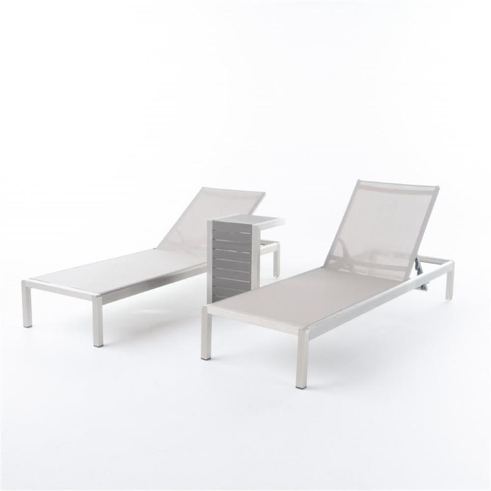 Gray Aluminum Adjustable Outdoor Chaise Lounge Set with Side Table