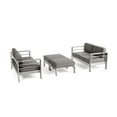 thumbnail image 1 of Noble House Cape Coral 4-Seater Aluminum Loveseat and Ottoman Set Silver/Khaki, 1 of 8