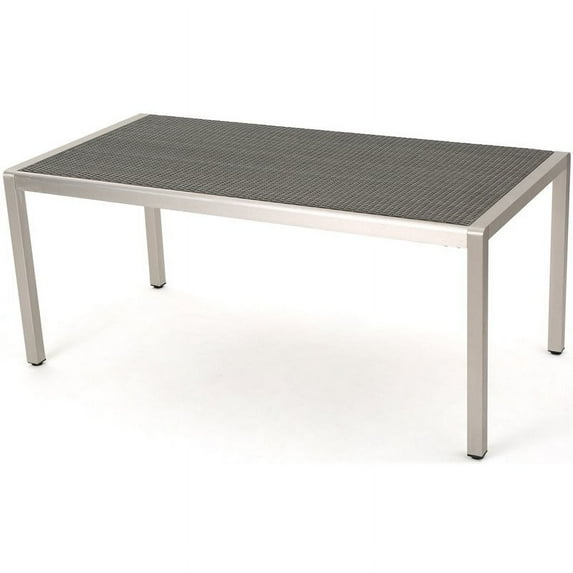 Noble House Cape Coral 70.75" Wicker Patio Dining Table in Gray
