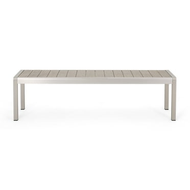 Noble House Cape Coral Outdoor Aluminum Dining Bench in Natural and Silver