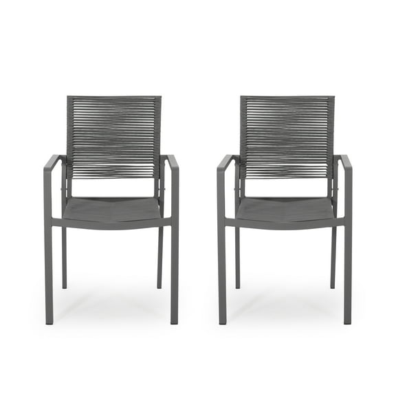 Noble House Cape Coral Outdoor Aluminum Dining Chair in Gray (Set of 2)