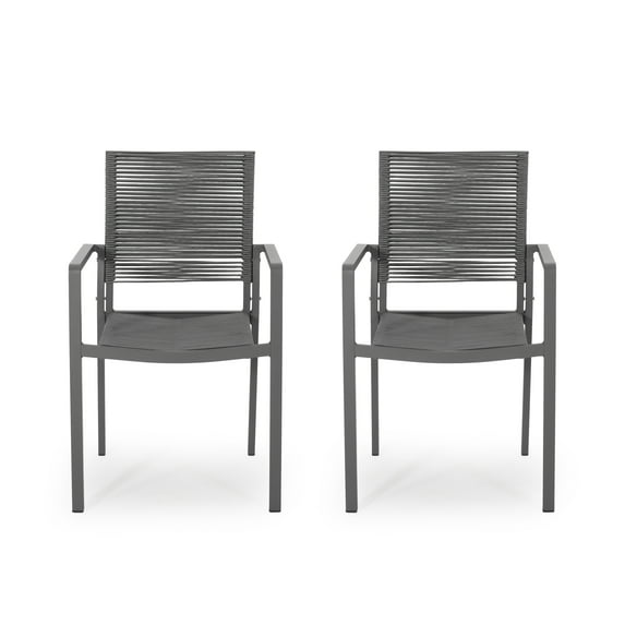 Noble House Cape Coral Outdoor Aluminum Dining Chair in Gray (Set of 2)