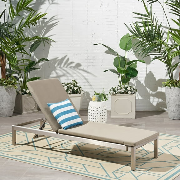Noble House Cape Coral Outdoor Patio Lounger Polyester Fabric Cushion in Khaki