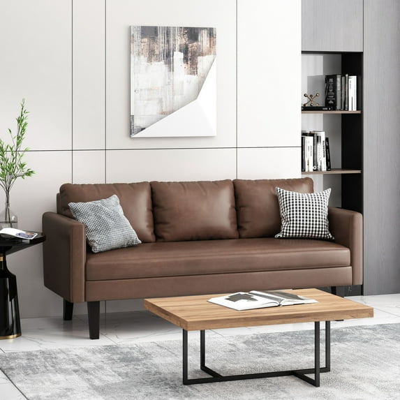 Noble House Carey Faux Leather 3 Seater Sofa, Dark Brown