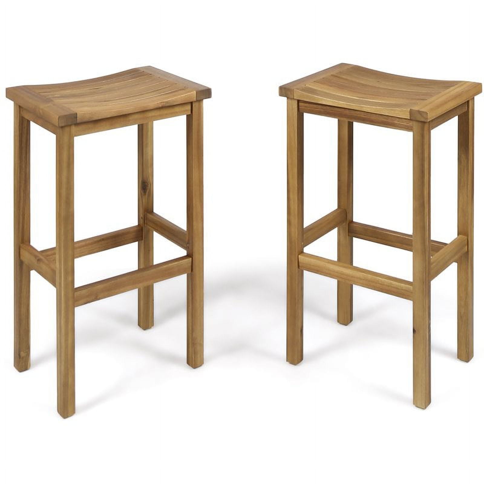 Natural Acacia Wood Saddle Seat Bar Height Stools, Set of 2