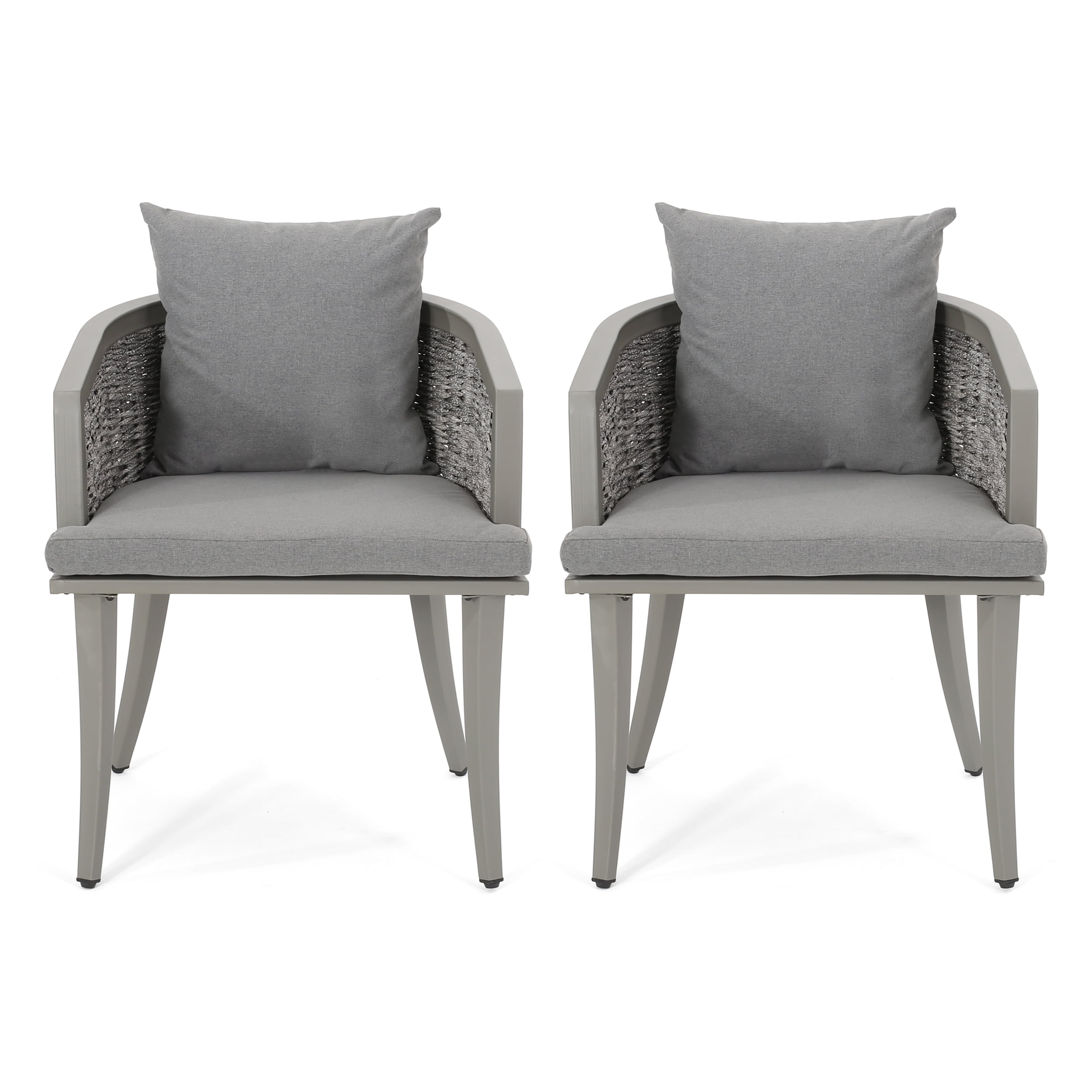 Caris Outdoor Boho Wicker Club Chair with Cushions, Set of 2, Multi Light Gray, Gray